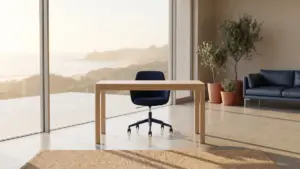 An empty modern office at early morning with sunlight across the floor