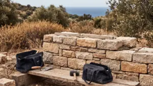 A stone wall being built with some stones already set and level