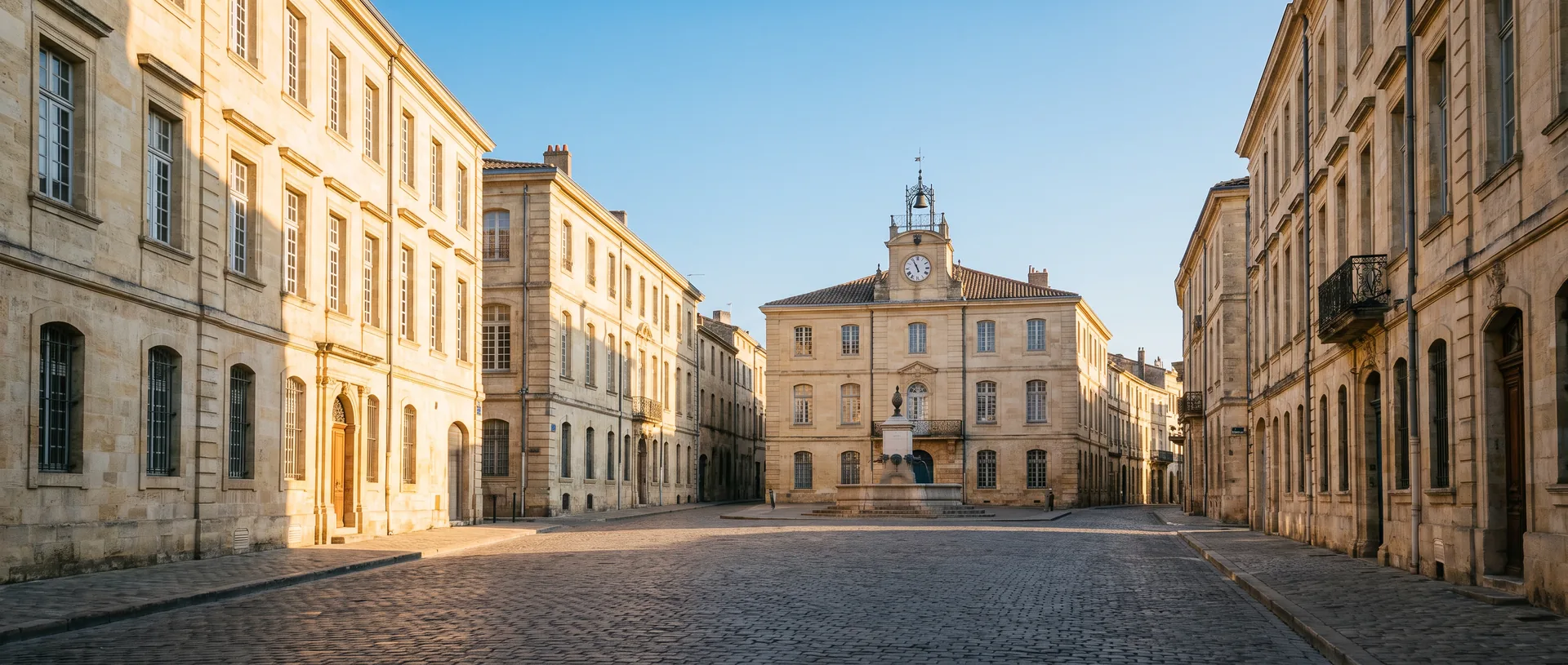 An empty European street in early morning light