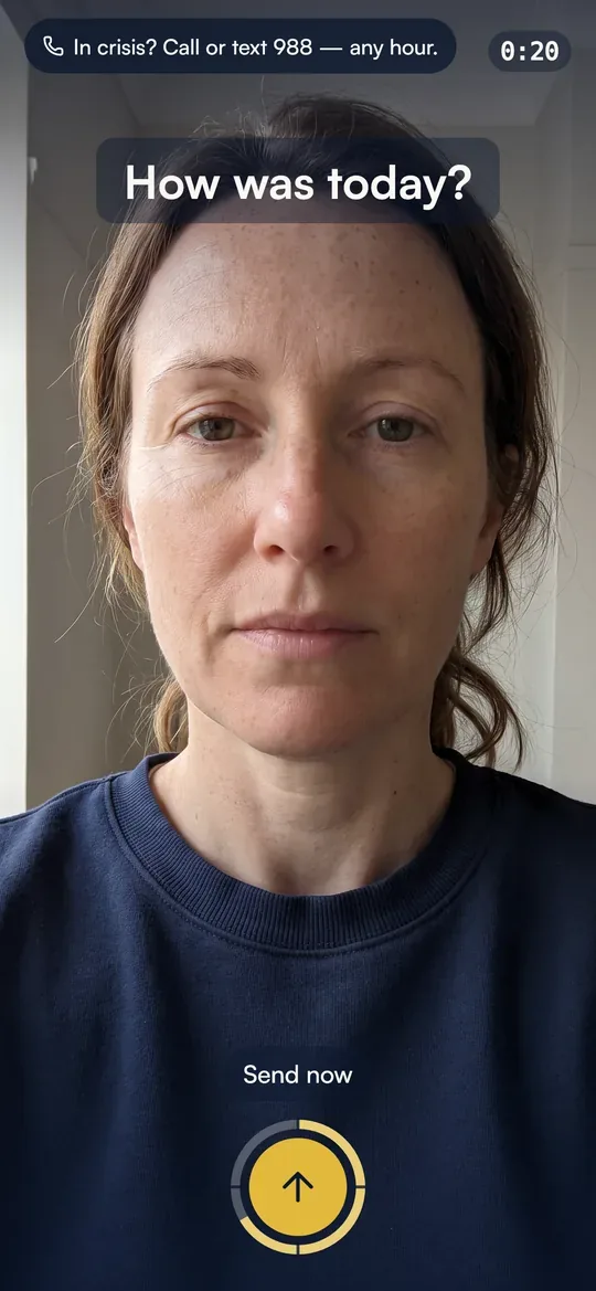 The sixty-second video step, recording a person's answer to “How was today?”